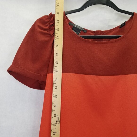 Maison Scotch Shift Dress Women Small Red Colorblock Puff Sleeve Chiffon A-line - Picture 14 of 16
